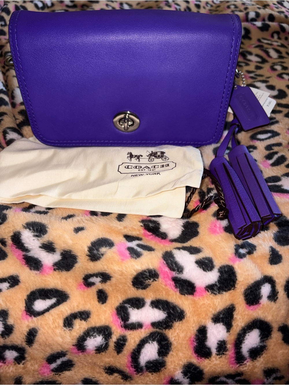 Coach Legacy Penny NWT Purple Leather Turnlock Crossbody with Tassel & Dusty